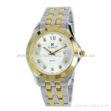 Quartz Stainless Steel Watch with Calendar Date Function, Silver Color, Strass